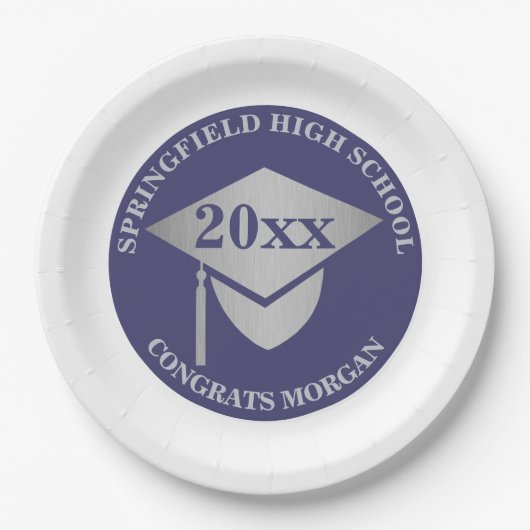 Assiettes En Carton Graduation Marine Blue Silver Décoration Party (Devant)