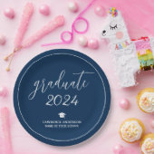 Assiettes En Carton Graduation Minimal Chic Navy Blue 2024 (Fête)