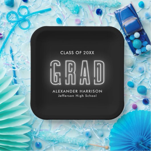 Assiettes En Carton Graduation moderne en néon blanc (Fête)