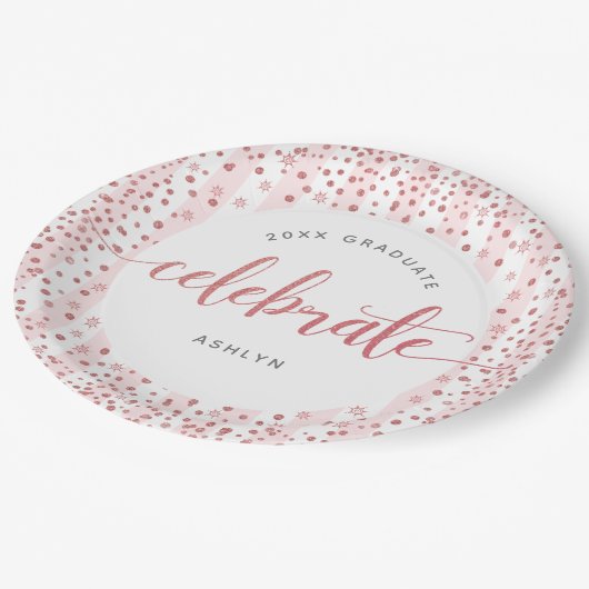 Assiettes En Carton Graduation moderne rose or parties scintillant poi (Angle)