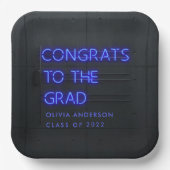 Assiettes En Carton Graduation néon bleu typographie moderne congrats (Recto)