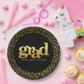 Assiettes En Carton Graduation or feuille typographie noir moderne gra (Fête)