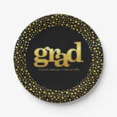 Assiettes En Carton Graduation or feuille typographie noir moderne gra (Devant)