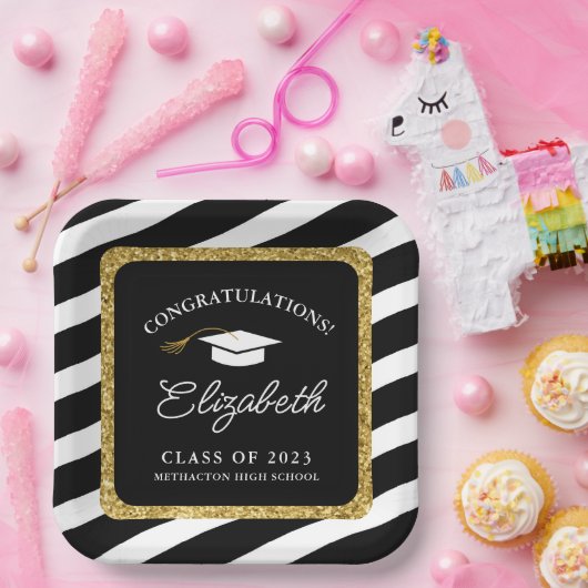 Assiettes En Carton Graduation Parties scintillant or Script Graduatio (Fête)