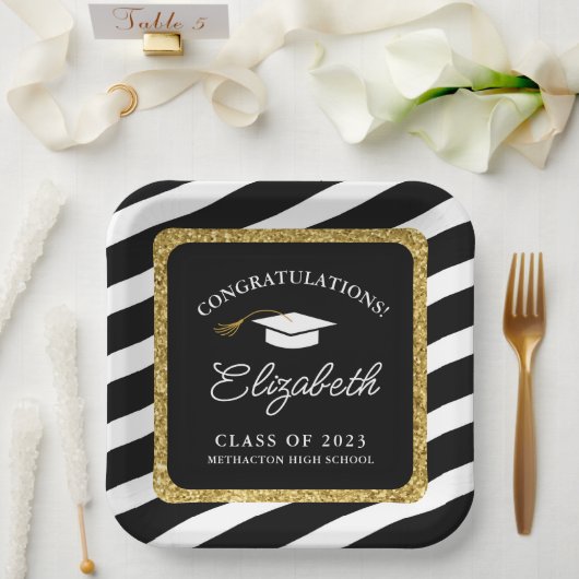 Assiettes En Carton Graduation Parties scintillant or Script Graduatio (Mariage)