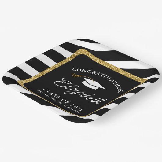 Assiettes En Carton Graduation Parties scintillant or Script Graduatio (Angulaire)