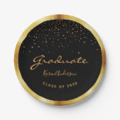Assiettes En Carton Graduation party 2025 diplômé noir or (Devant)
