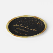 Assiettes En Carton Graduation party 2025 diplômé noir or (Angle)