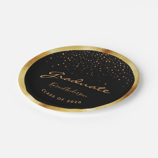 Assiettes En Carton Graduation party 2025 diplômé noir or (Angle)