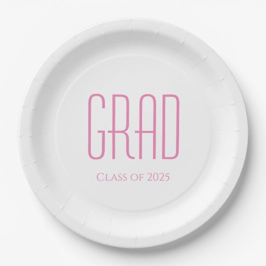 Assiettes En Carton Graduation Party Class of 2025 Pink Typography (Devant)