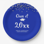 Assiettes En Carton Graduation Party Classe Royal Blue Silver Confetti (Devant)