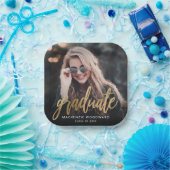 Assiettes En Carton Graduation Party Custom Photo Gold Script (Fête)