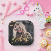 Assiettes En Carton Graduation Party Custom Photo Gold Script (Fête)