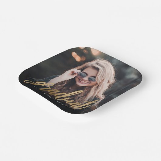 Assiettes En Carton Graduation Party Custom Photo Gold Script (Angulaire)
