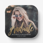 Assiettes En Carton Graduation Party Custom Photo Gold Script (Recto)