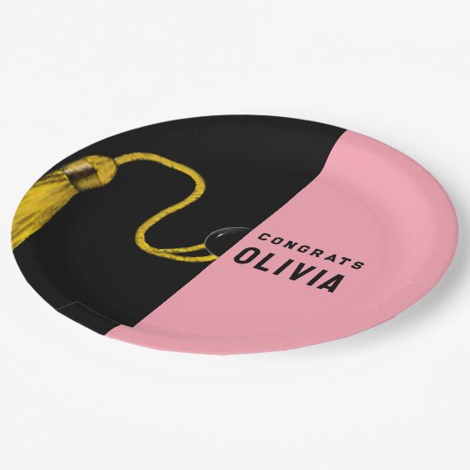 Assiettes En Carton Graduation Party Plaques en papier rose (Angle)