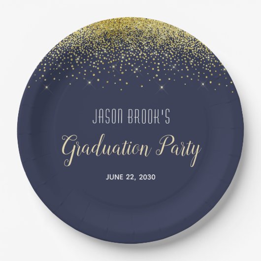 Assiettes En Carton Graduation Party Platinum Gold Confetti Black Inv (Devant)