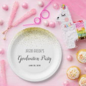 Assiettes En Carton Graduation Party Platinum Gold Confetti sur blanc (Fête)