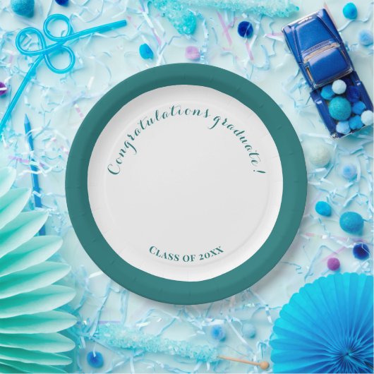 Assiettes En Carton Graduation Party Vert et blanc Simple (Fête)