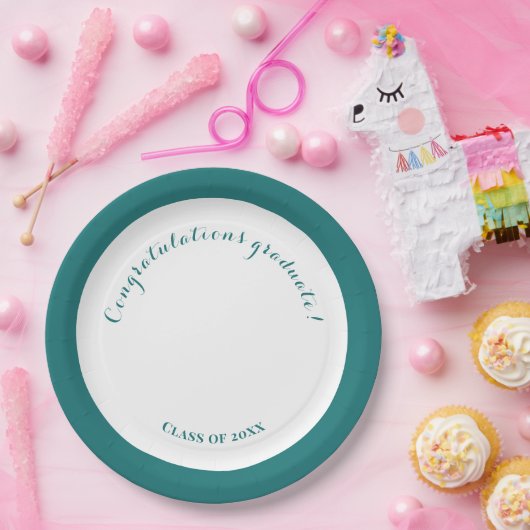 Assiettes En Carton Graduation Party Vert et blanc Simple (Fête)