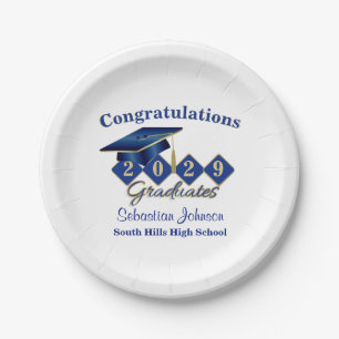 Assiettes En Carton Graduation personnalisée Bleu & Or