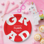Assiettes En Carton Graduation personnalisée en rouge et blanc (Fête)