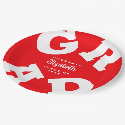 Assiettes En Carton Graduation personnalisée en rouge et blanc (Angle)