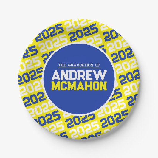 Assiettes En Carton Graduation personnalisée jaune et bleu (Devant)