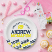 Assiettes En Carton Graduation personnalisée marine, jaune et blanc (Fête)