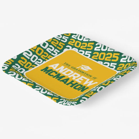 Assiettes En Carton Graduation personnalisée verte et or (Angulaire)