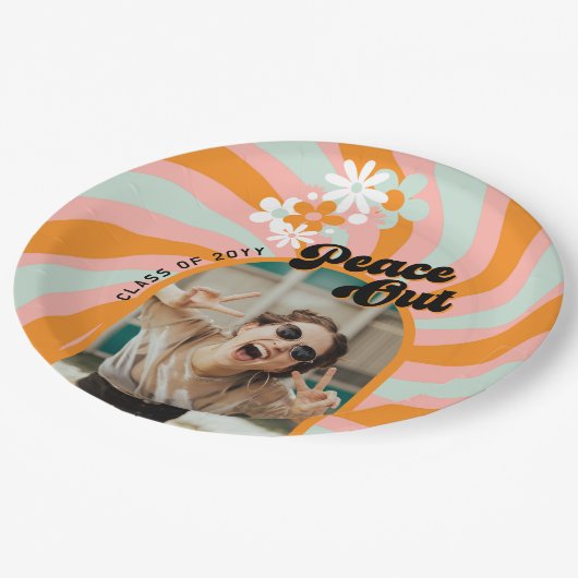 Assiettes En Carton Graduation photo Hippie Retro (Angle)