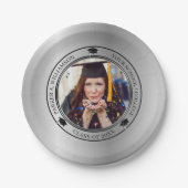 Assiettes En Carton Graduation Photo Silver Tone Grad Classe Casquette (Devant)