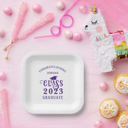 Assiettes En Carton Graduation Purple Classe Année Félicats Nom (Fête)