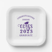 Assiettes En Carton Graduation Purple Classe Année Félicats Nom (Recto)