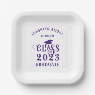 Assiettes En Carton Graduation Purple Classe Année Félicats Nom
