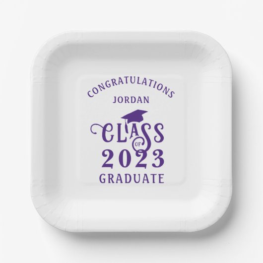Assiettes En Carton Graduation Purple Classe Année Félicats Nom (Recto)