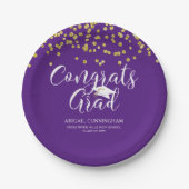 Assiettes En Carton Graduation Purple CONGRATS GRAD Script Confetti (Devant)