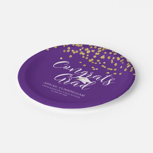Assiettes En Carton Graduation Purple CONGRATS GRAD Script Confetti (Angle)