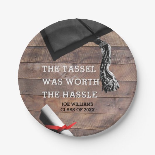 Assiettes En Carton Graduation Rustic Barnwood Personnalisé (Devant)