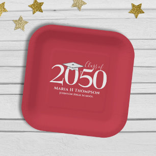 Assiettes En Carton Graduation Simple Minimaliste Red Mortarboard Anné
