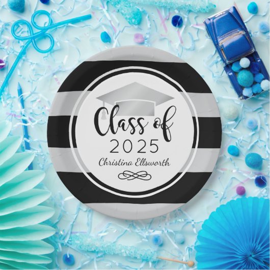 Assiettes En Carton Graduation sur mesure moderne Silver Black Stripes (Fête)