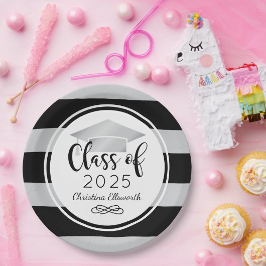 Assiettes En Carton Graduation sur mesure moderne Silver Black Stripes (Fête)