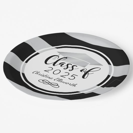 Assiettes En Carton Graduation sur mesure moderne Silver Black Stripes (Angle)
