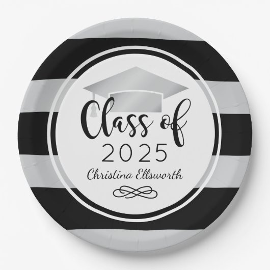Assiettes En Carton Graduation sur mesure moderne Silver Black Stripes (Devant)