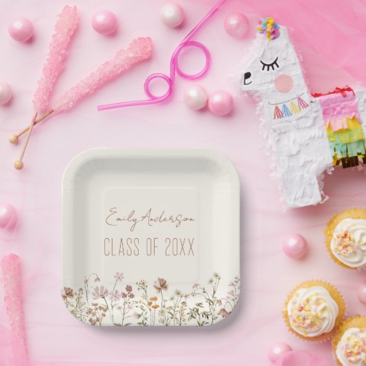 Assiettes En Carton Graduation Terracotta Fleur sauvage Boho Grad (Fête)