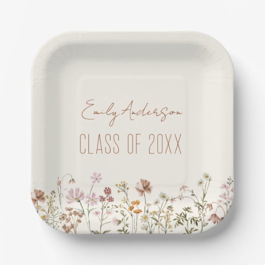Assiettes En Carton Graduation Terracotta Fleur sauvage Boho Grad (Recto)
