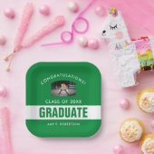 Assiettes En Carton Graduation verte et blanche Photo personnalisée (Fête)