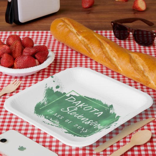 Assiettes En Carton Graduation verte | Paint Splatter Chic Grad Party (Pique-nique)
