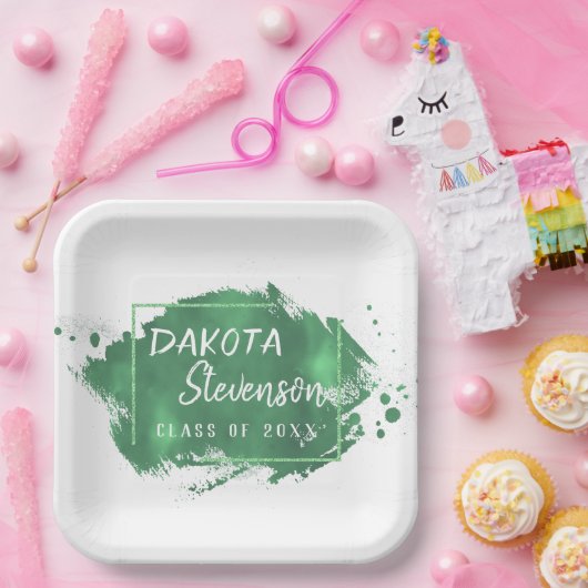Assiettes En Carton Graduation verte | Paint Splatter Chic Grad Party (Fête)