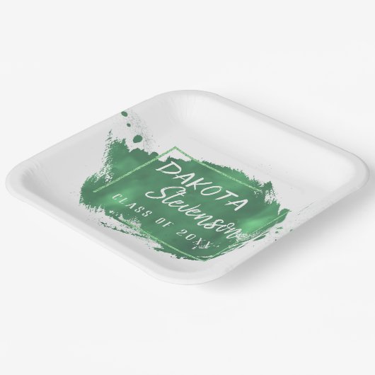 Assiettes En Carton Graduation verte | Paint Splatter Chic Grad Party (Angulaire)